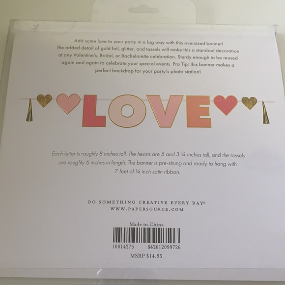 💜 PAPER SOURCE Love Heart Tassel Garland NIB - Picture 3 of 4